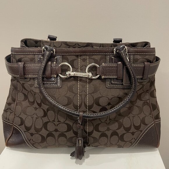 Coach Signature Brown Canvas Leather E06Q-10246 Shoulder Bag Purse Tote Sachel - Picture 1 of 9